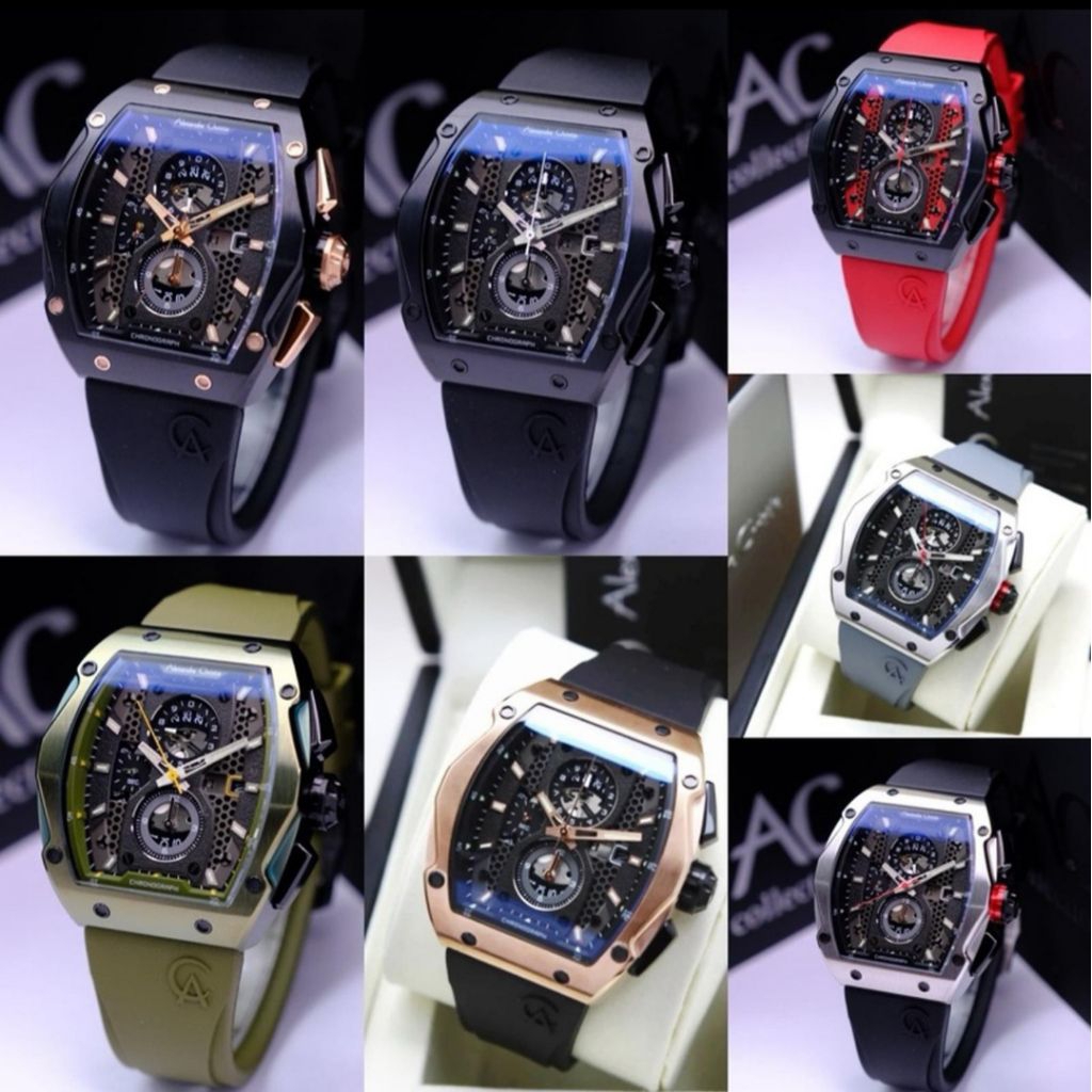 JAM TANGAN PRIA ALEXANDRE CHRISTIE AC 6608 AC6608 BLACK RUBBER ORIGINAL-SILVER GREY