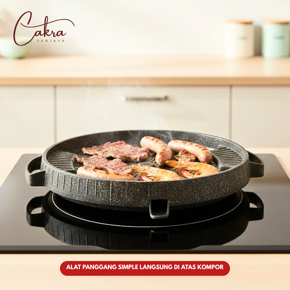 Bulgogi Pan Grill Barbeque BBQ 32cm Tanpa Tutup Kaca