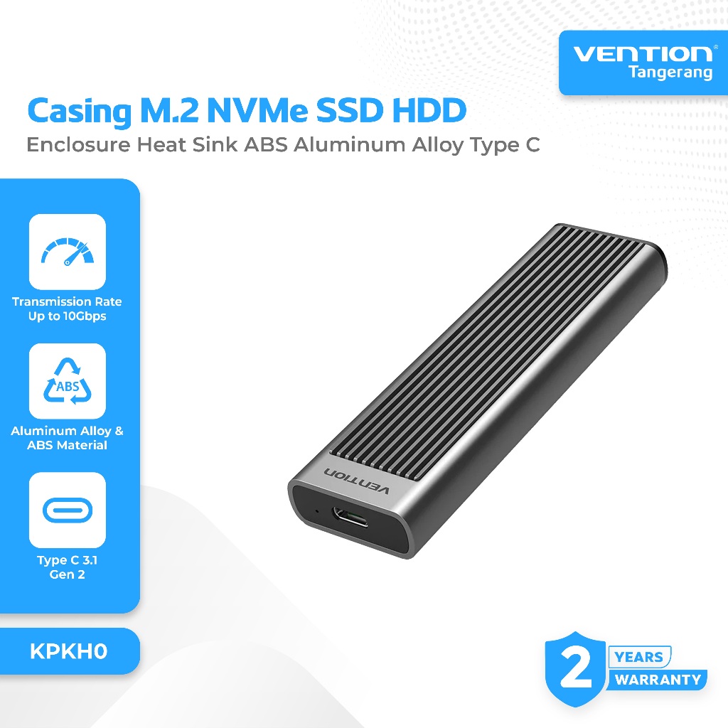 Vention Casing M.2 NVMe SSD HDD Enclosure Heat Sink ABS Aluminum Alloy Type C - KPKH0