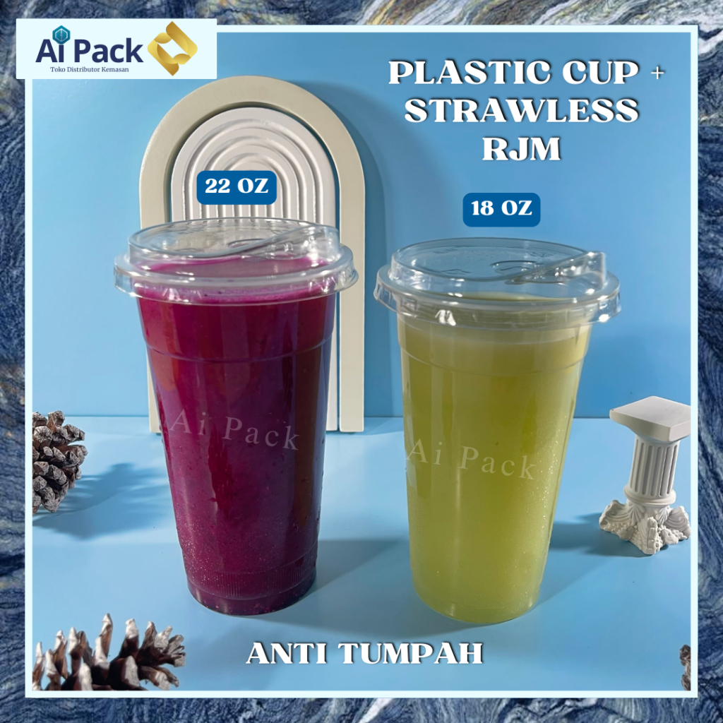 (ISI 50 BIJI) RJM Gelas Plastik PP 18 22 Oz + Tutup Strawless / Plastic Cup Sekali Pakai / Bisa Seal