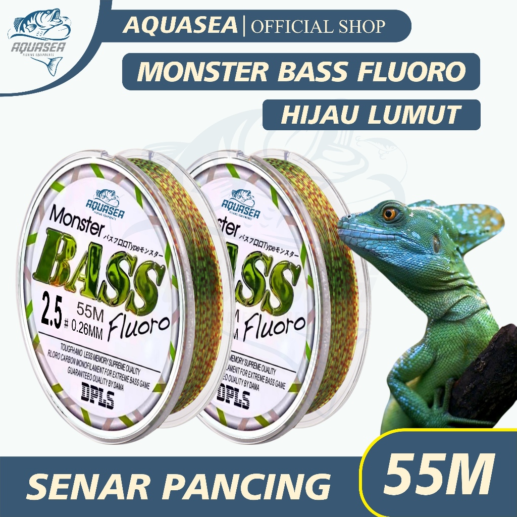AQUASEA - Tali Pancing  Bass FLUOROCARBON 55M Warna Hijau Lumut Senar Pancing