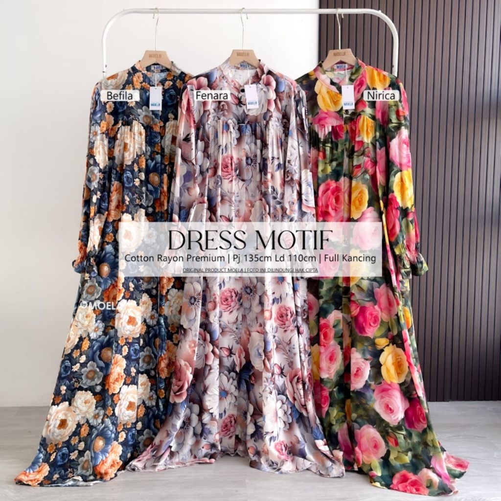 Dress Motif by Moela - dress cotton rayon premium - gamis wanita model terbaru kekinian - dress baju