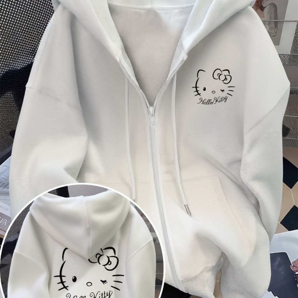Hoodie Zipper Hello Kitty Wanita Oversize Korean Style Wanita Premium Murah Hodie Zipper Sweater Wan
