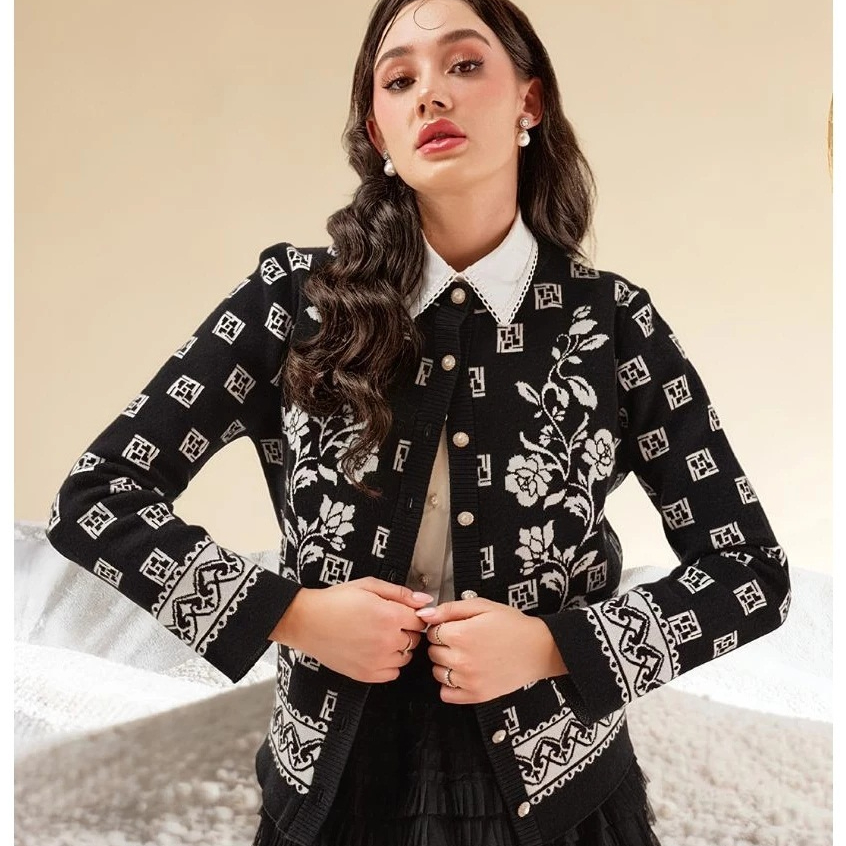 IVAN GUNAWAN PRIVE Florine Knitwear - Atasan Kemeja Blouse Knit Sweater Rajut Monokrom Hitam Putih M