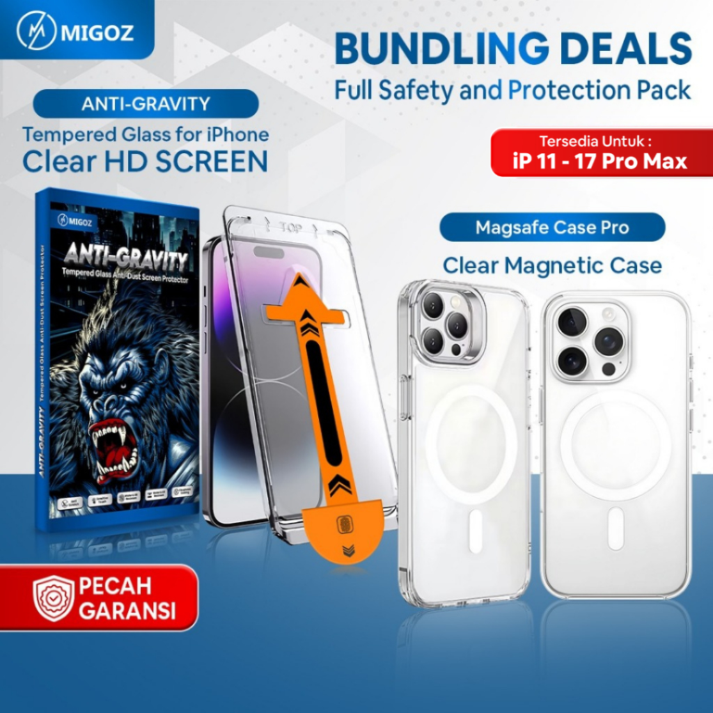 [BUNDLING] Migoz MagSafe Clear + Tempered Glass iPhone 11 12 13 14 15 16 17 PRO MAX Clear/Privacy