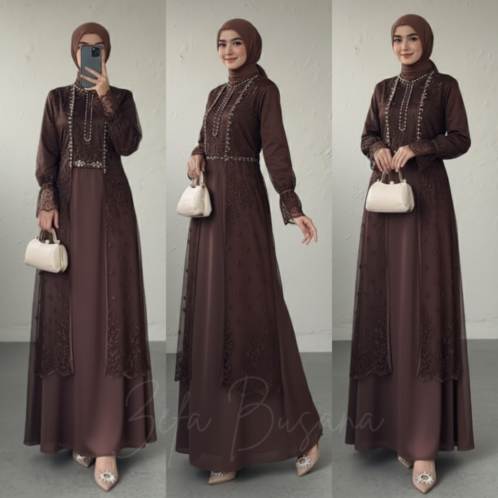 Quynh Gamis Wanita Inner Outer Brokat Premium Dress Lebaran Gamis Kondangan Busui Rompi Lepas Pasang