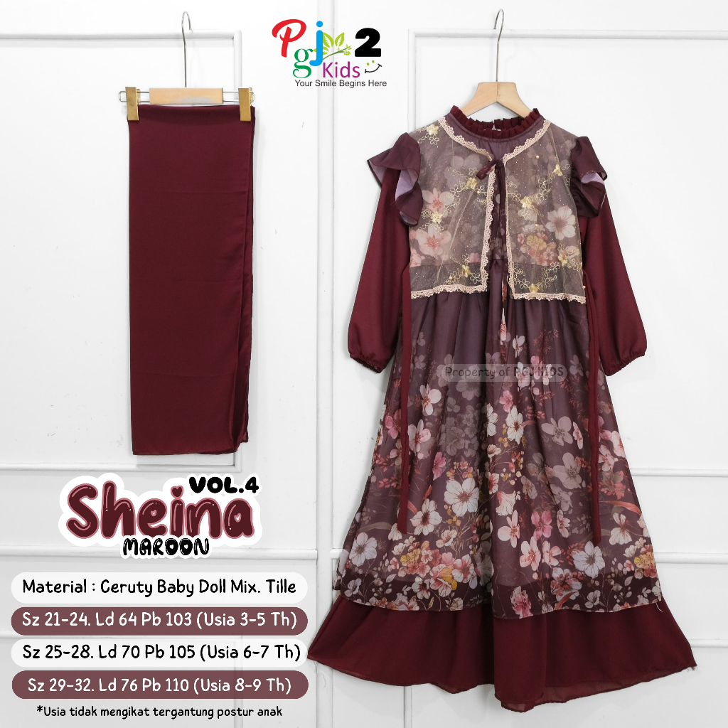 Gamis Anak Perempuan Sheina Vol. 4 Dress Kids Original PGJ Kids Setelan Pakaian Muslim Bahan Ceruty 
