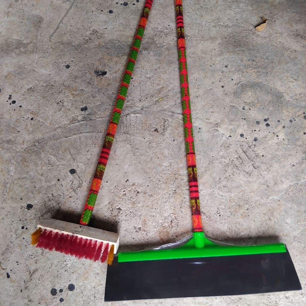 PAKET HEMAT Serokan Air / Wiper / Dorongan Air + Sikat Lantai Gagang Kayu Panjang