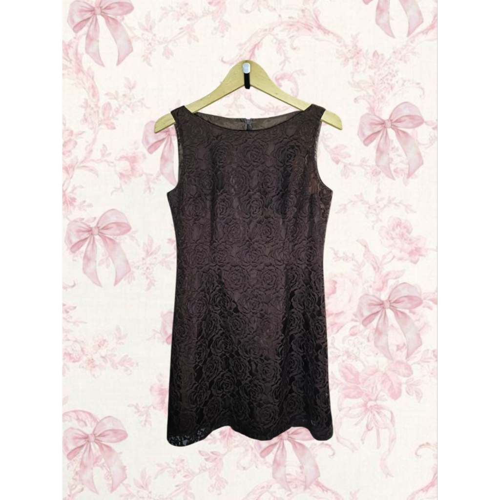 Vintage Lace Brown Midi Dress Luxury Look Chic Style