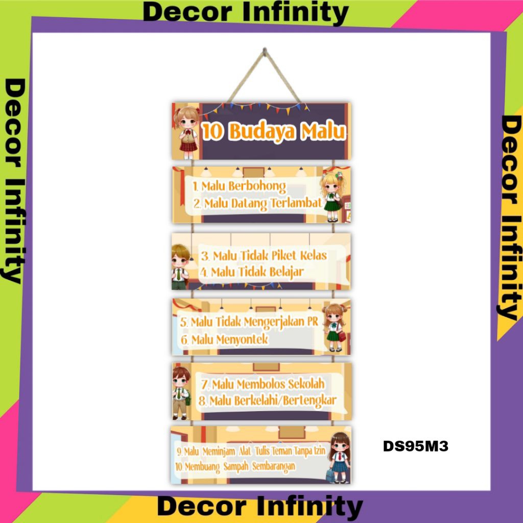DECOR INFINITY Hiasan dinding edukasi size 30x60 cm 10 BUDAYA MALU Gantungan pajangan dinding belaja