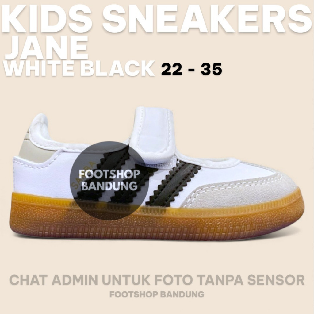 Sepatu Sneakers CAsual Anak Kids Toddler Samba Jane Leather White Black Gum 22 - 35 100% BRAND NEW