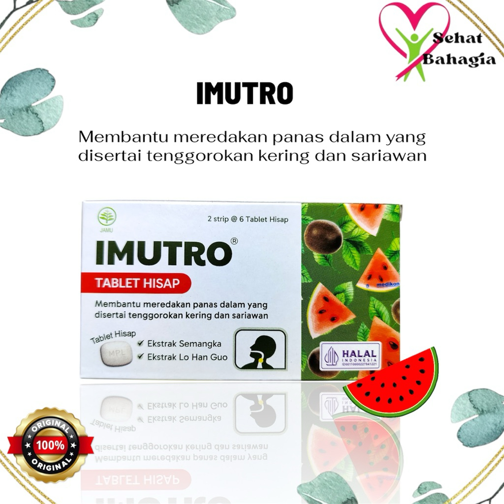 Imutro Tablet Hisap Ekstrak Semangka & Lo Han Kuo - Sariawan, Panas Dalam & Tenggorokan Kering - 1 B