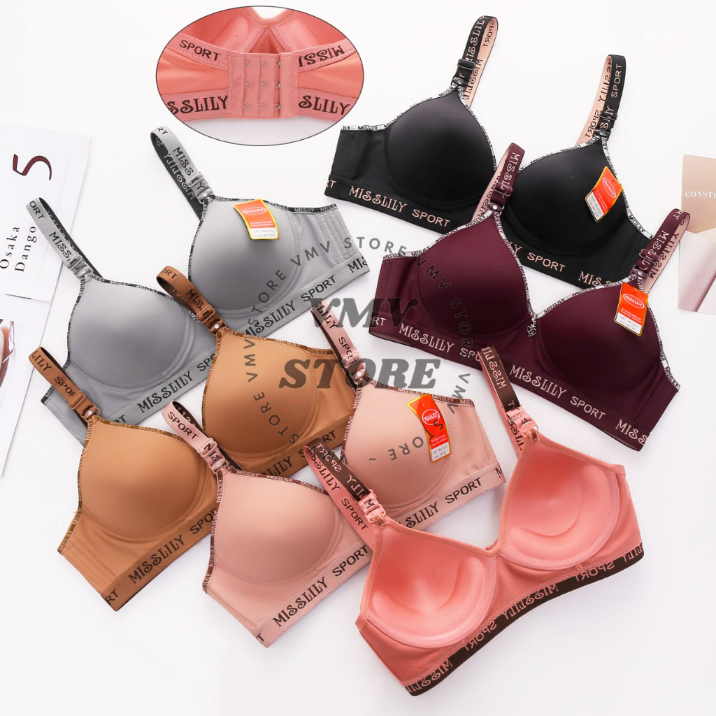 Bra Tanpa Kawat Misslily ML 0101 Cup B Besar Sporty Kait 3 Bh Wanita