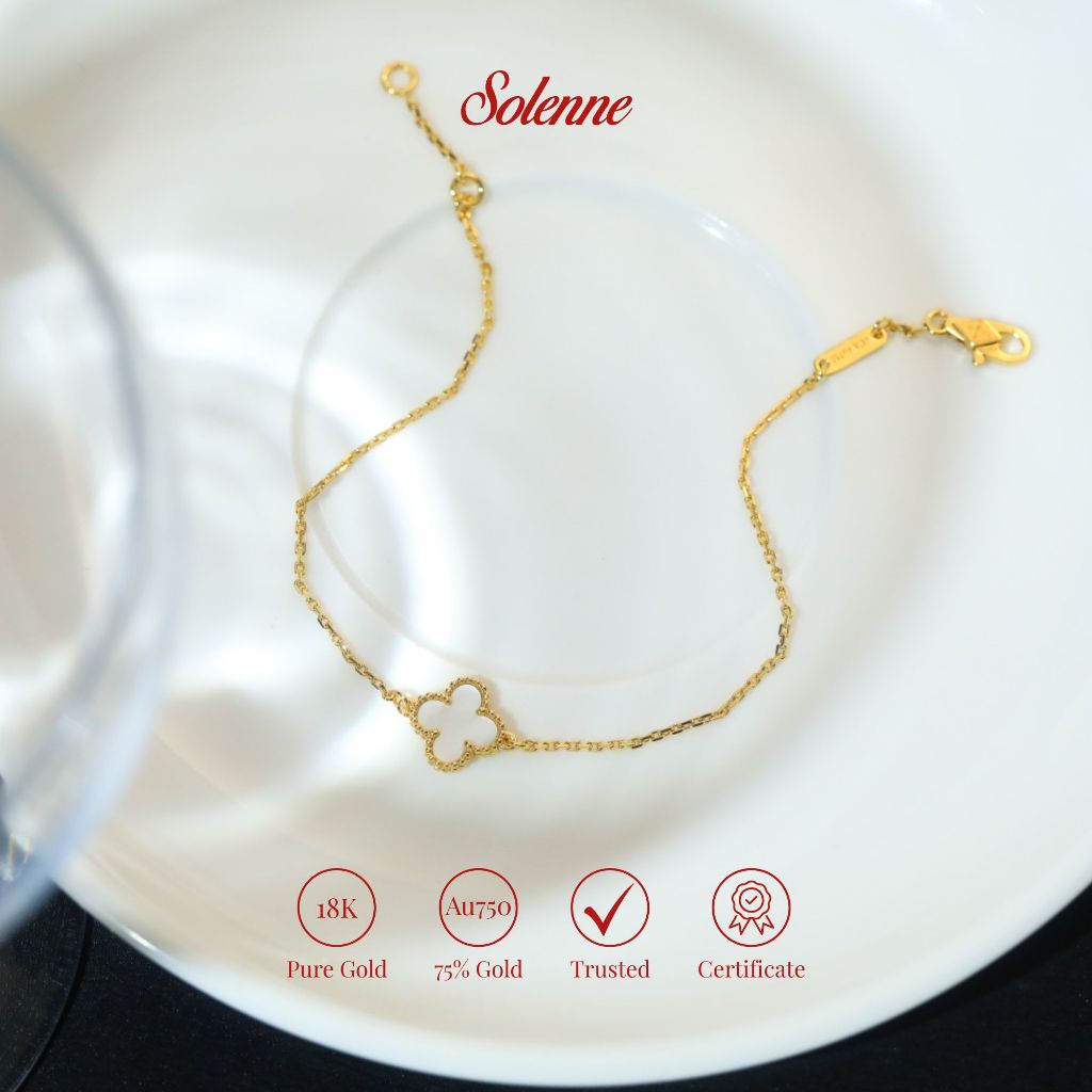 Solenne [18K/750 Emas] – Gelang Rose Gold Mini Clover Mutiara Putih