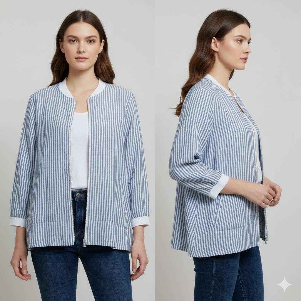 Jaket wanita bomber motif garis garis