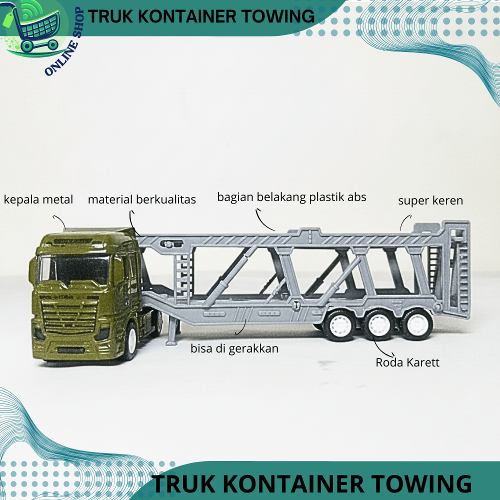 Diecast Mainan Miniatur Truk Kontainer Towing Kepala Metal Super Keren Material Berkualitas Bagian B