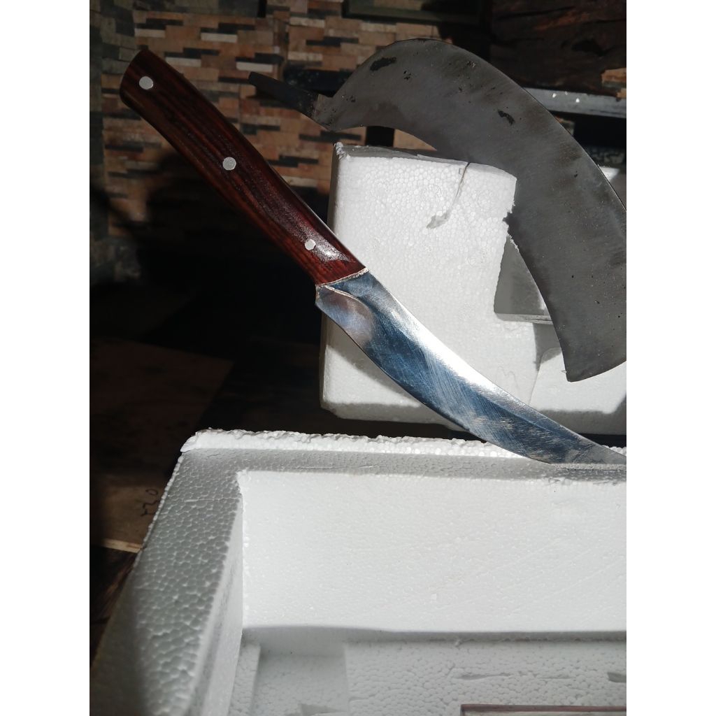 pisau seset kulit sapi bahan baja tahan karat D2 import gagang fultang kyu sonokeling dan sudah miro