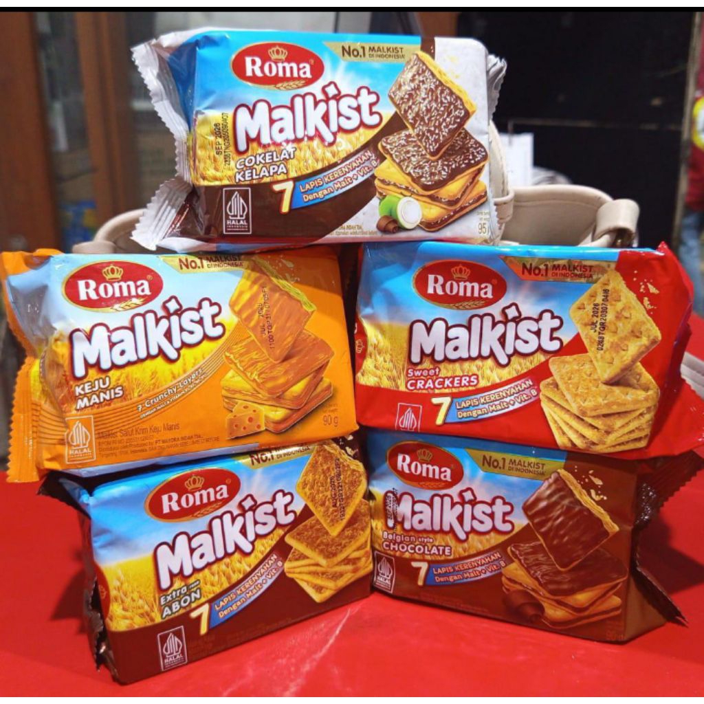 1 dus isi 30 pcs Roma malkist rasa coklat/ keju/ crackers/ coklat kelapa/ abon kemasan pack 90 gr ha