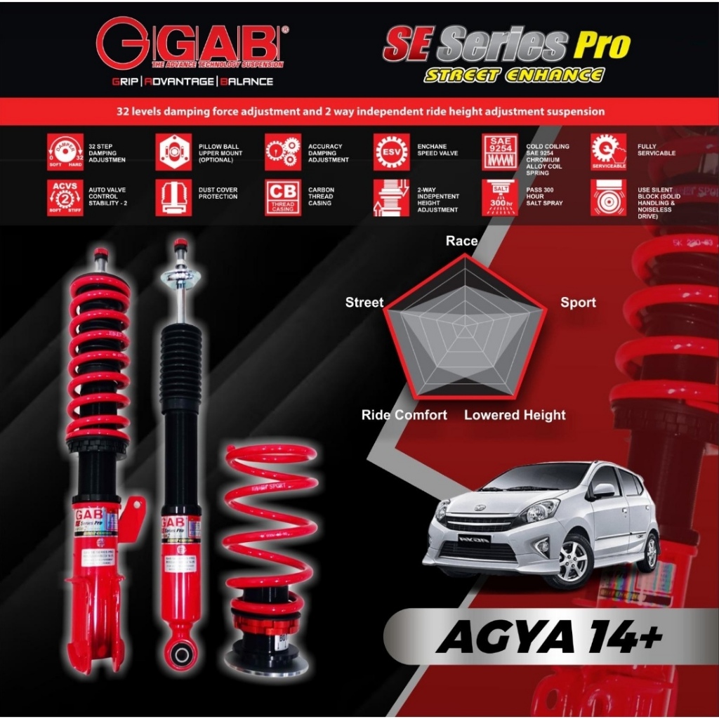 SHOCKBREAKER SUSPENSI COILOVER GAB SE SERIES TOYOTA AGYA AYLA 2013+ ORIGINAL BERKWALITAS