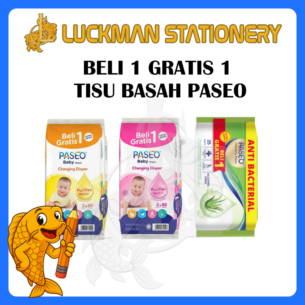 [BUY 1 GET 1] TISU TISSUE BASAH PASEO BABY WIPES 2 X 50 SHEETS 100 LEMBAR / ANTIBACTERIAL 2X25
