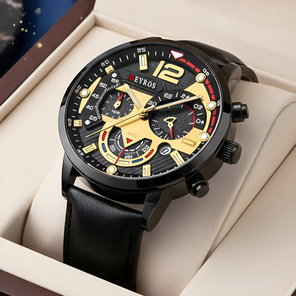 Jam Tangan Pria Original DEYROS Tali Kulit Tahan Air Jam Tangan Cowok Dial Tipis Minimalis Luminous 