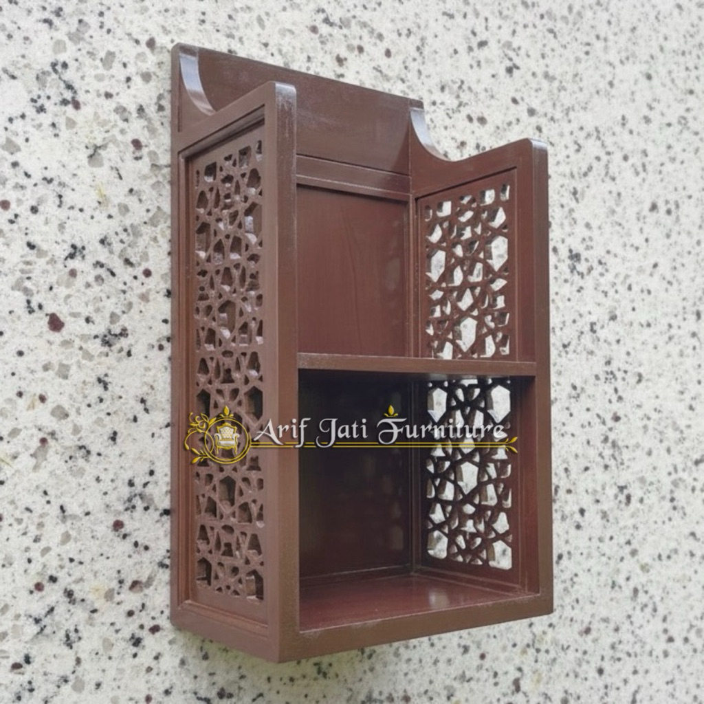 Rak Quran dan Rak Kitab Kayu Jati Grade A Tempel Dinding