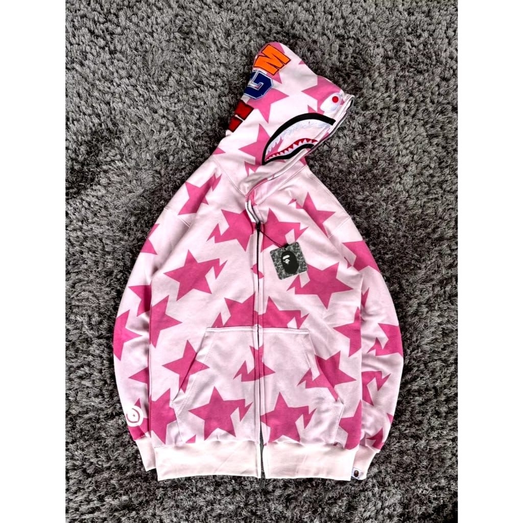 HOODIE ZIPPER BAPE PINK STAR