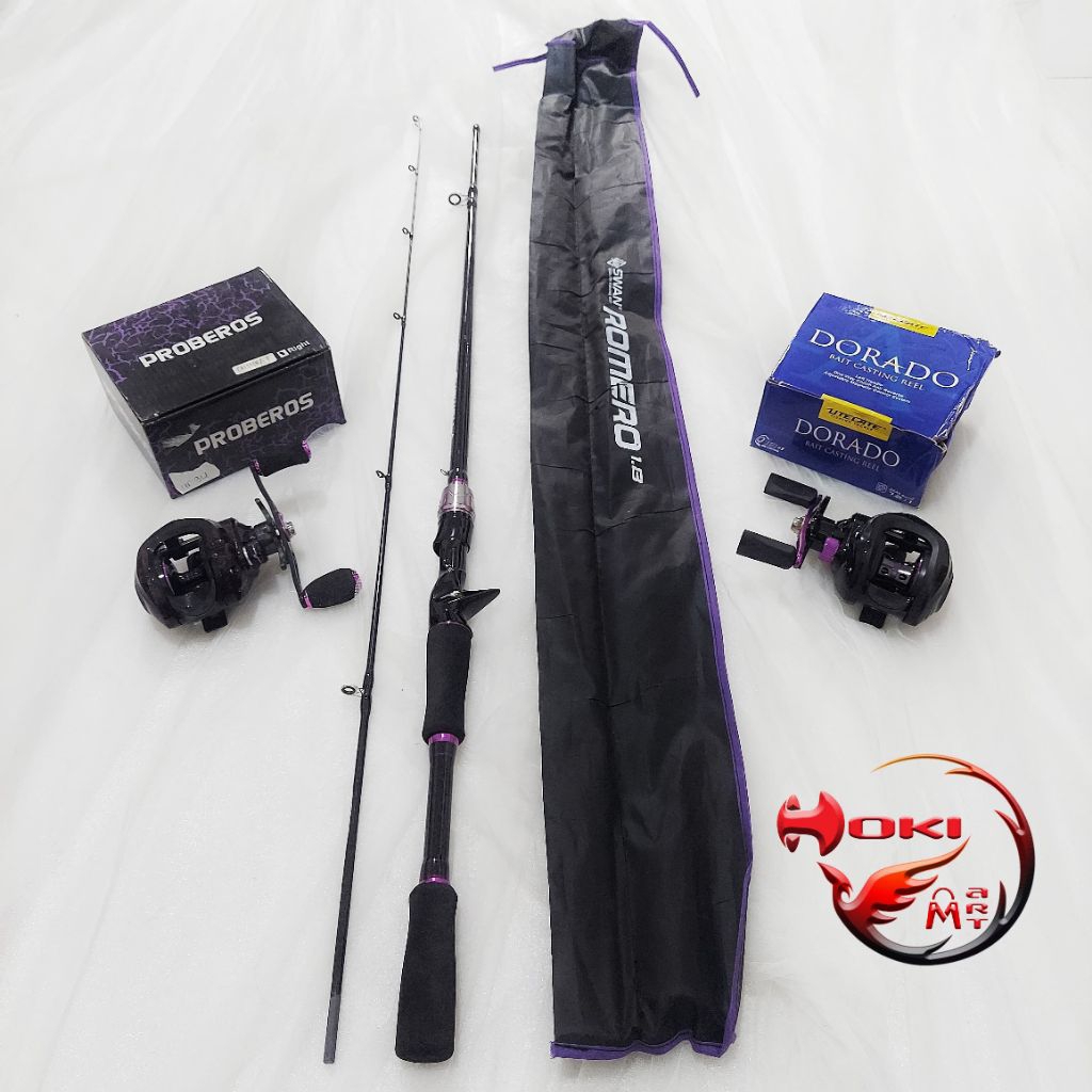 Free soft lure Joran set BC romero ungu + proberos / utecate dorado / joran set casting murah