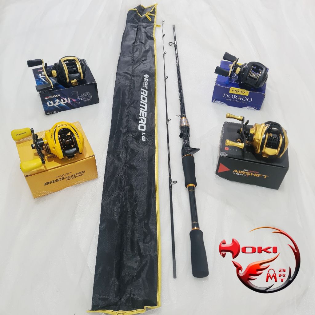 Free soft lure Joran set BC romero gold + maguro air shift / utecate dorado / seahawk bass hunter / 