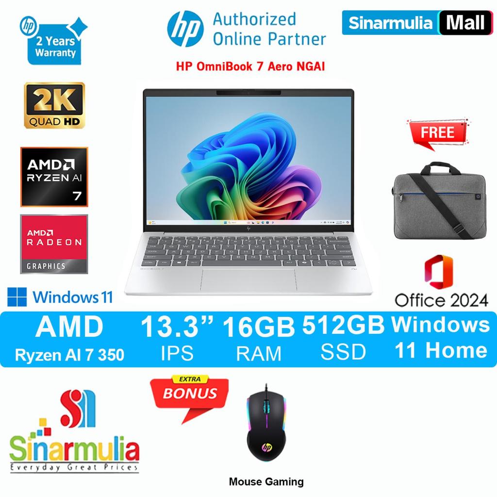 HP OmniBook 7 Aero Ryzen AI 7 350 512GB SSD 16GB 2K WQXGA IPS 100%sRGB Win11+OHS