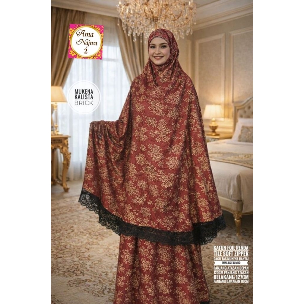 Ama Najwa Mukena Kalista Batik Renda Jumbo Rayon - Mukena Lebaran Adem & Nyaman untuk Ibadah