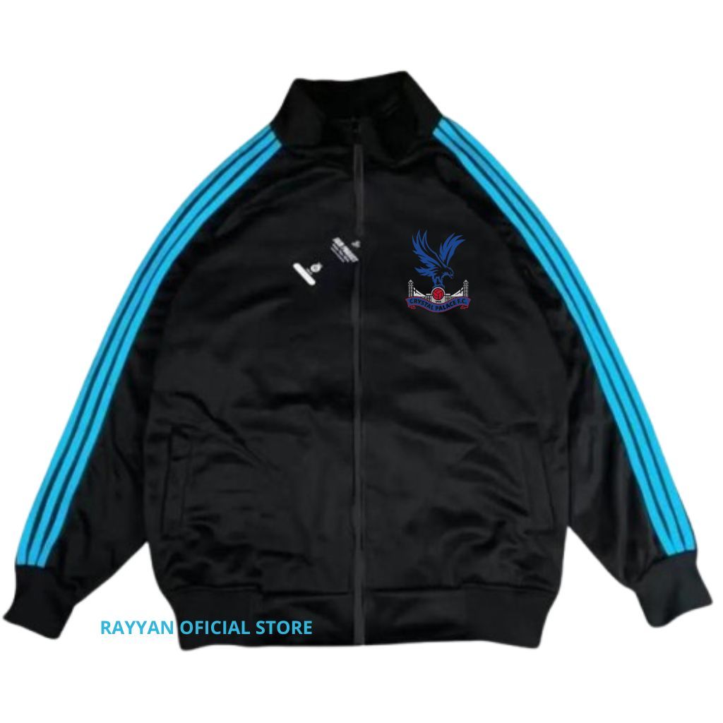 Crystal Palace Jacket Tracktop Unisex Footbal Club Top Eropa / Dunia Warna Hitam Motif List Tangan B