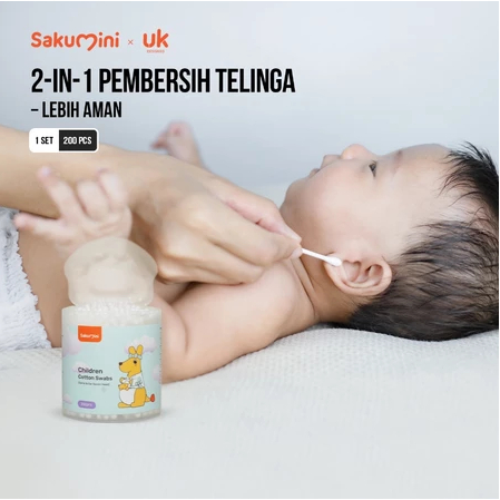 Sakumini Cotton Bud 2in1 Pembersih Telinga 2 Sisi Korek Kuping Bayi Kapas Bulat dan Kapas Seperti Uj
