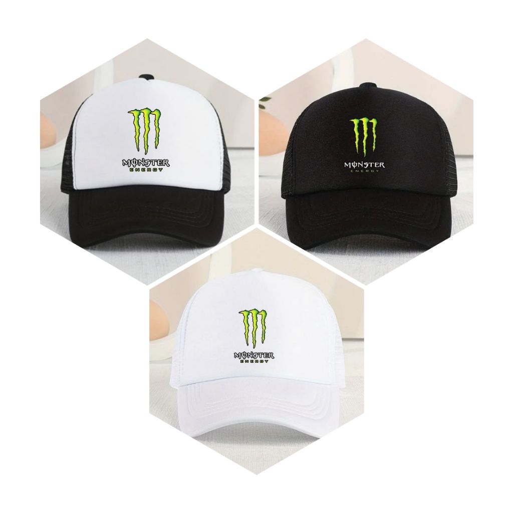 Topi Distro baseball jaring polos Sablon monster energi topi dewasa pria&wanita