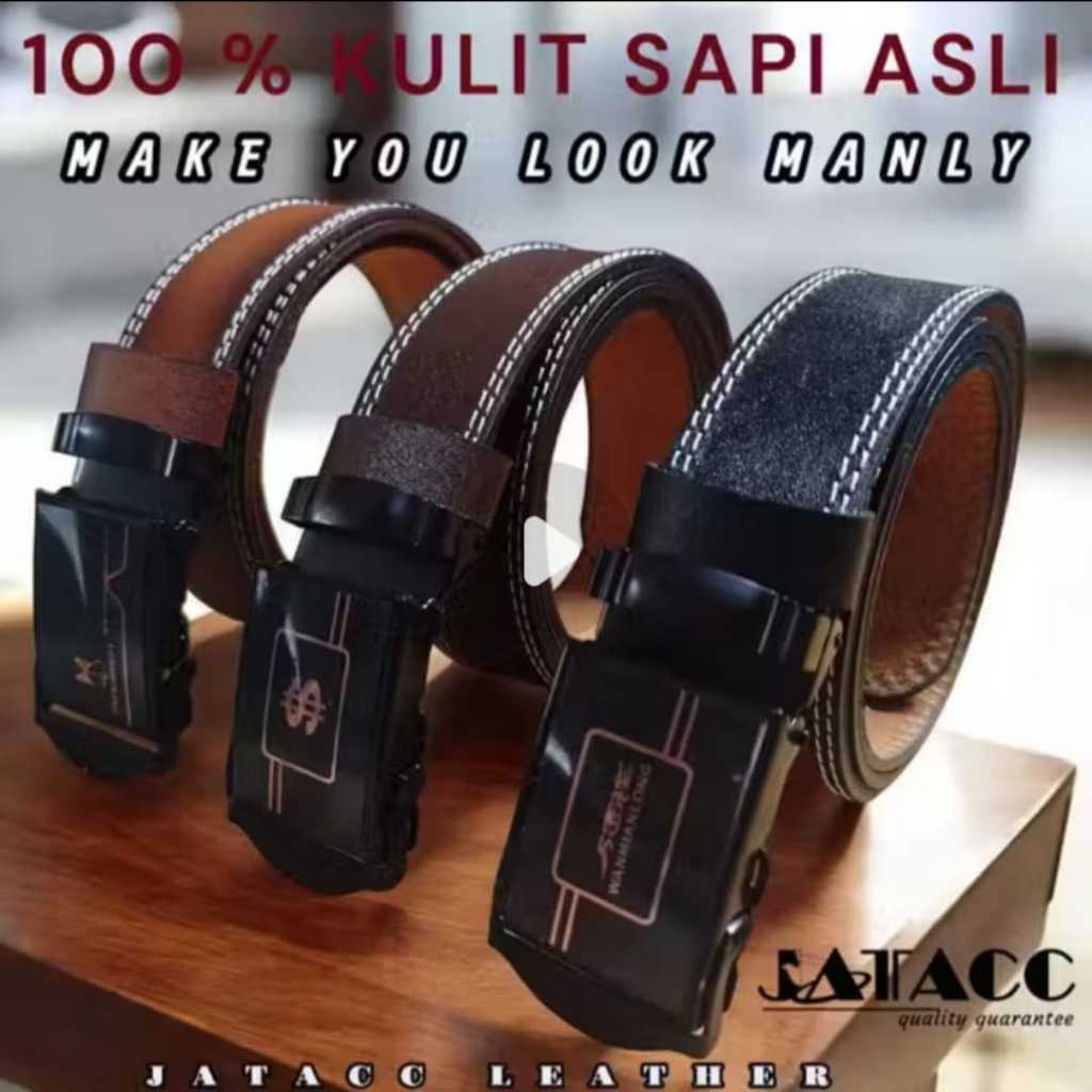 Ikat Pinggang Kulit Sapi Asli Lebar 4 cm Panjang 110-125 cm Gesper Jepit bahan ikat pinggang kulit