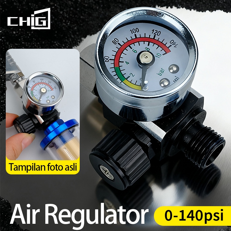 CHIGE Air Regulator Spray Gun 1/4 Dengan Manometer Untuk Kompresor Cat