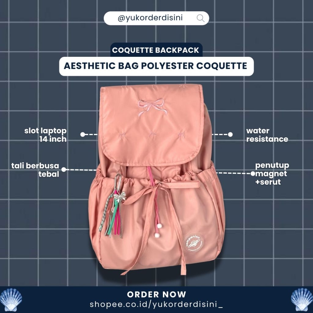 Tas Ransel Wanita | Tas sekolah / Tas Kuliah | Muat Banyak, Laptop | aesthetic coquette Pita
