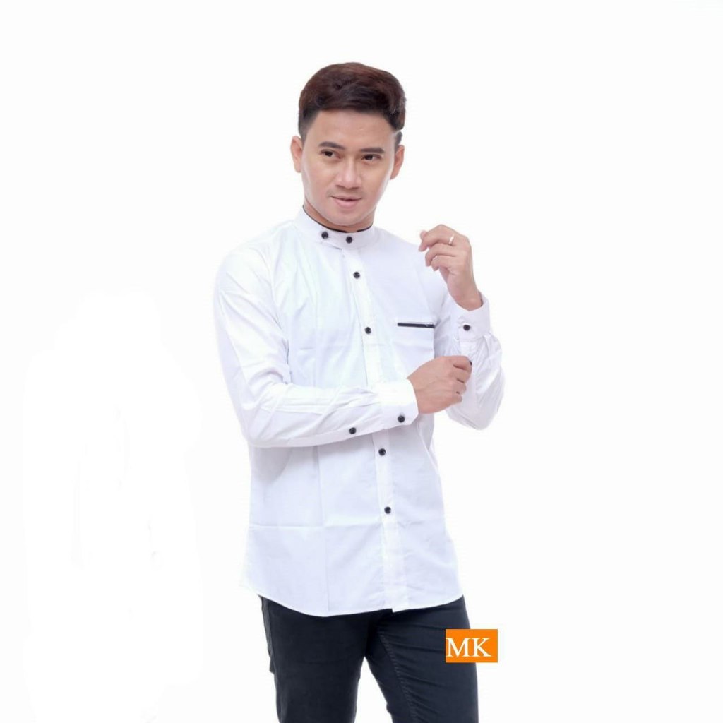 Abha - Baju Koko Pria Lengan Panjang - Baju Muslim Putih - Motif Kemko
