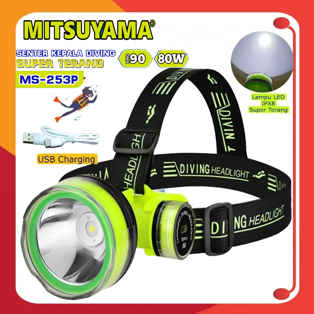 SENTER KEPALA SELAM LED 80W MITSUYAMA MS-253P RING 90 - JARAK JAUH - TAHAN LAMA
