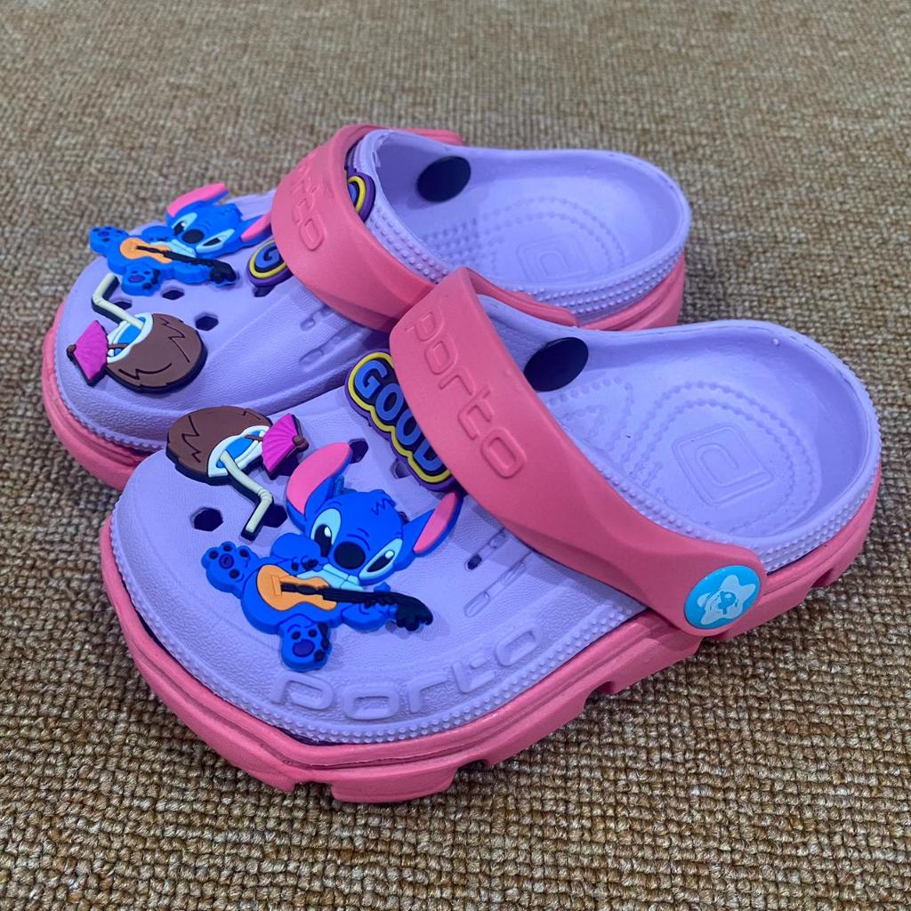 1006 Porto Sandal Anak Baim Cewek Cowok Karet Lucu Motif Stich Disney