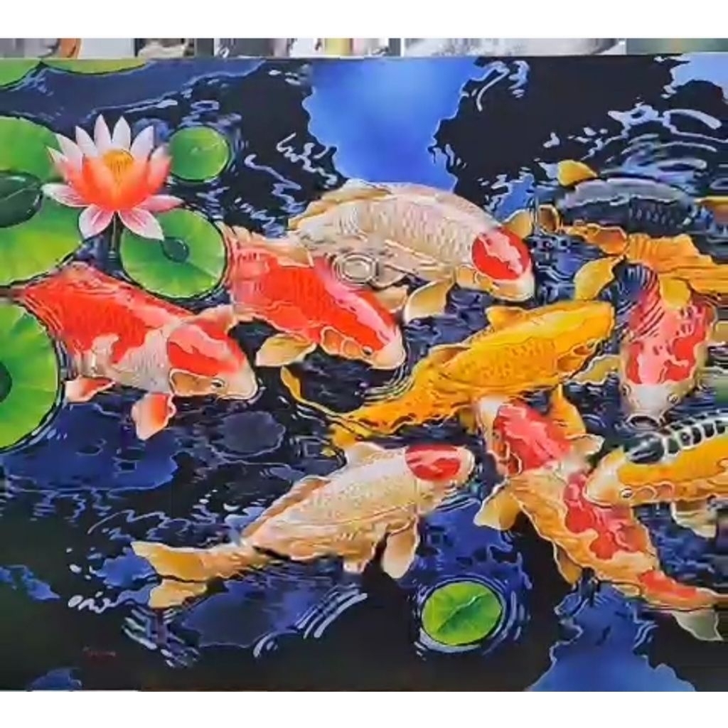 lukisan dinding ikan koi special tekstur timbul