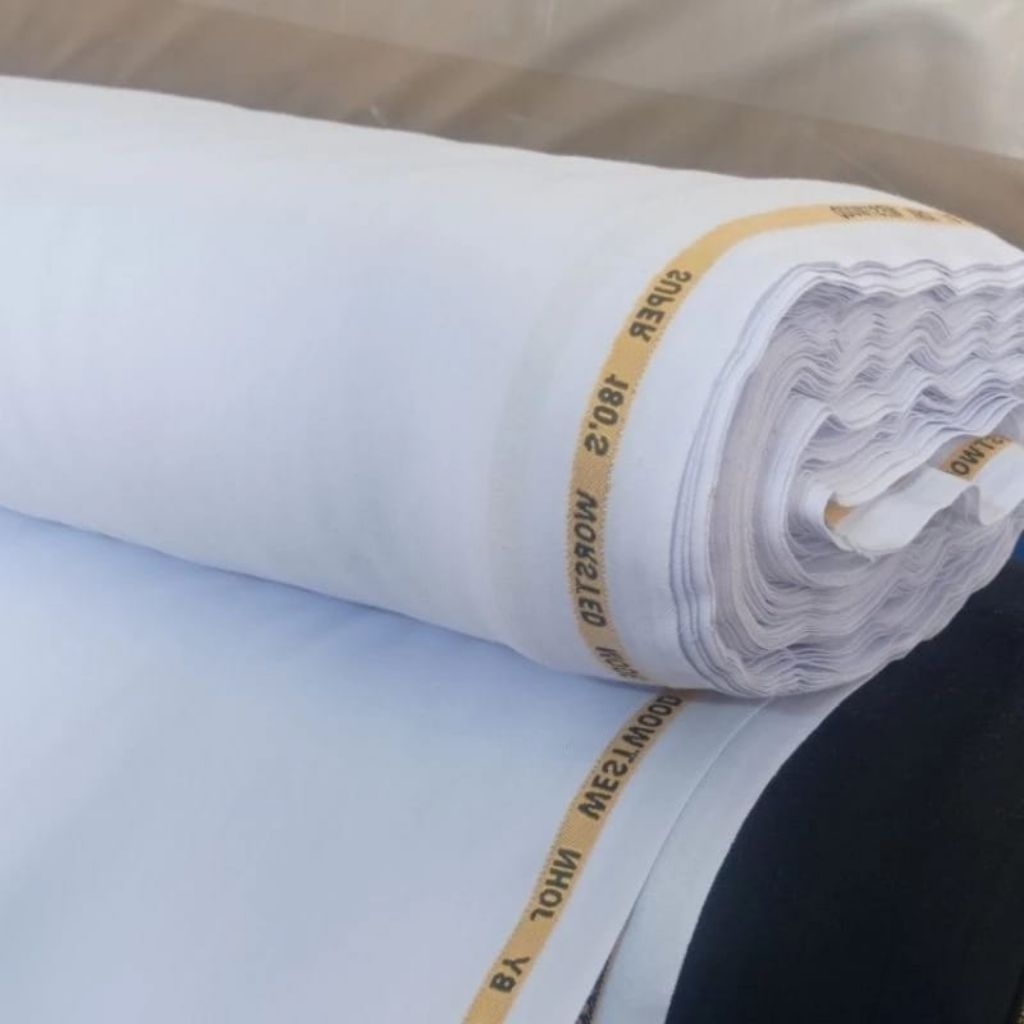 Kain meteran warna putih super premium,bahan kain celana,setelan atasan bawahan jas rok blazer pria 