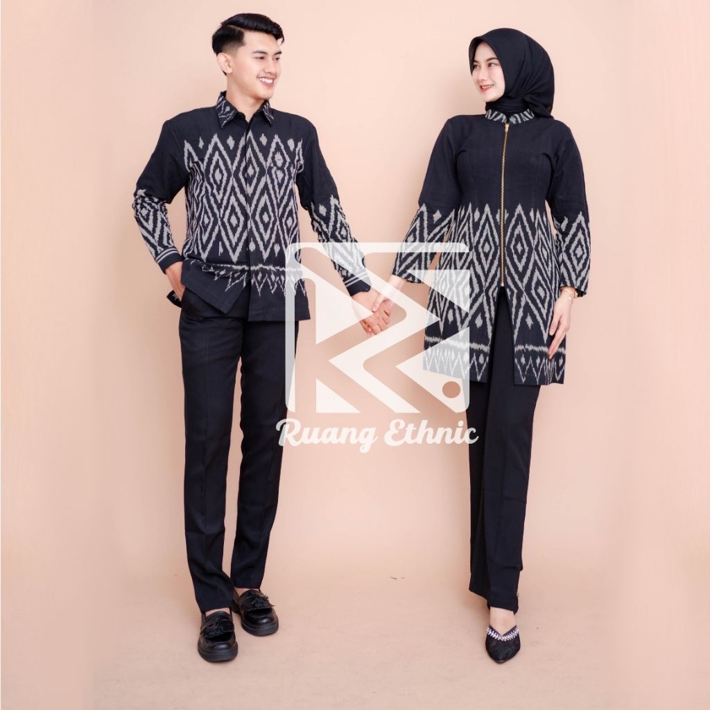 SET COUPLE TUNIK TENUN NALA BLACK- BAJU PASANGAN