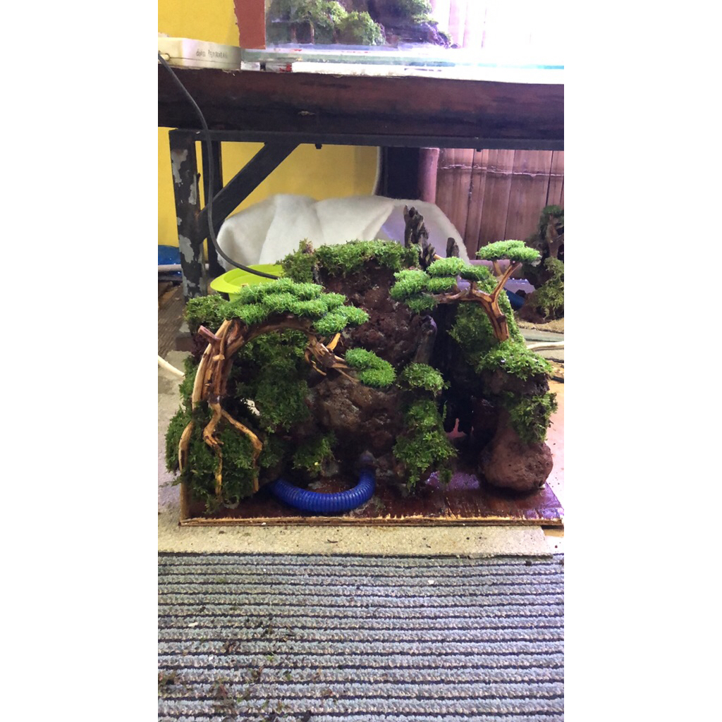 aquascape murah tema waterpall size 40x25x25 cm fullset tinggal isi air aj