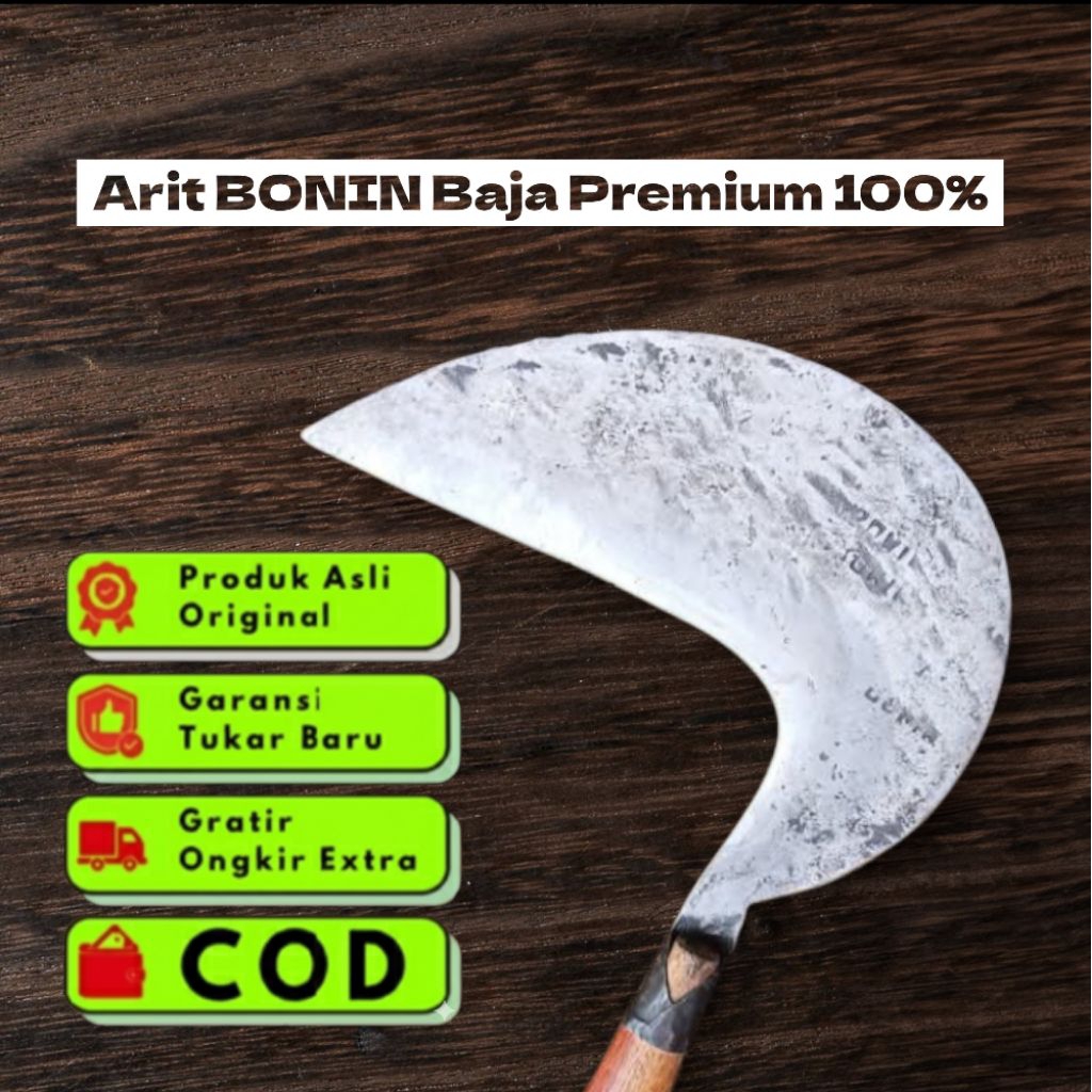 Arit BONIN Kelontong Baja Gergaji Asli Premium - Sabit Pengarit Rumput [ SUPER TAJAM ] Siap Pakai