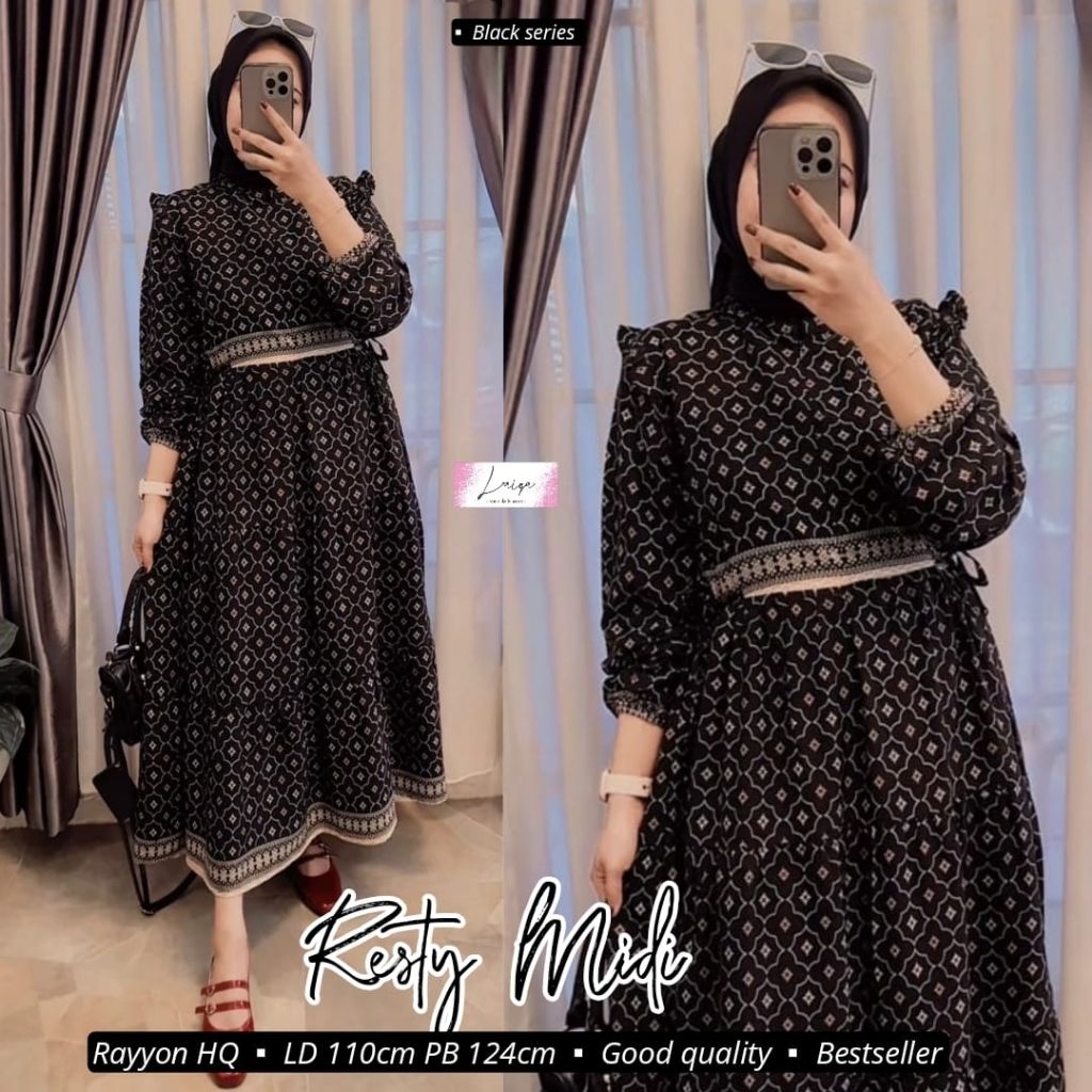 VN Resty midi l atasan baju gamis batik midi dress india wanita