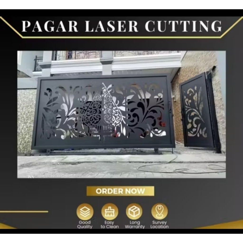 Pagar Rumah Besi Motif Laser Custting Mewah Custom Plat 1,2 mm Hollow