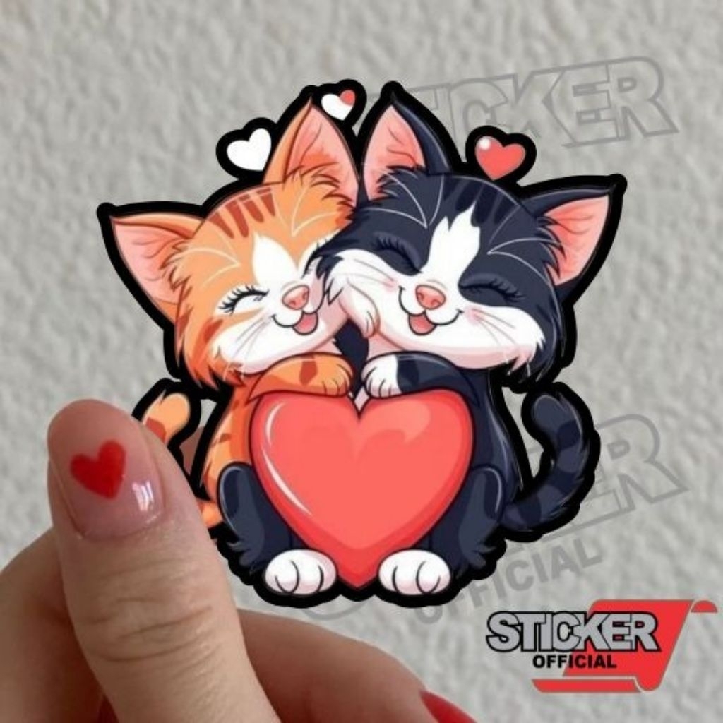 B16, stiker lucu, kucing love, kucing stiker kucing, stiker timbul hologram, hp, motor