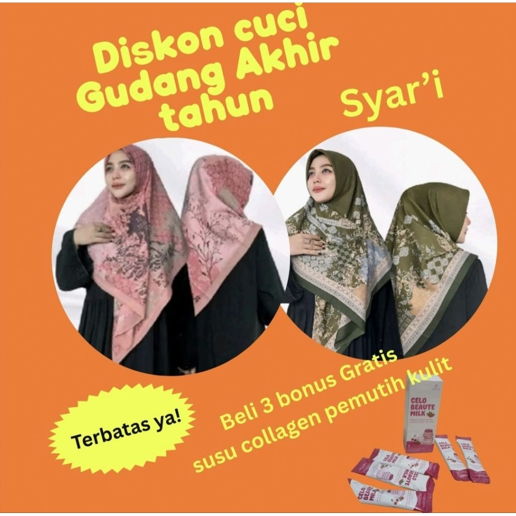 hijab segi empat syar'i motif voal premium
