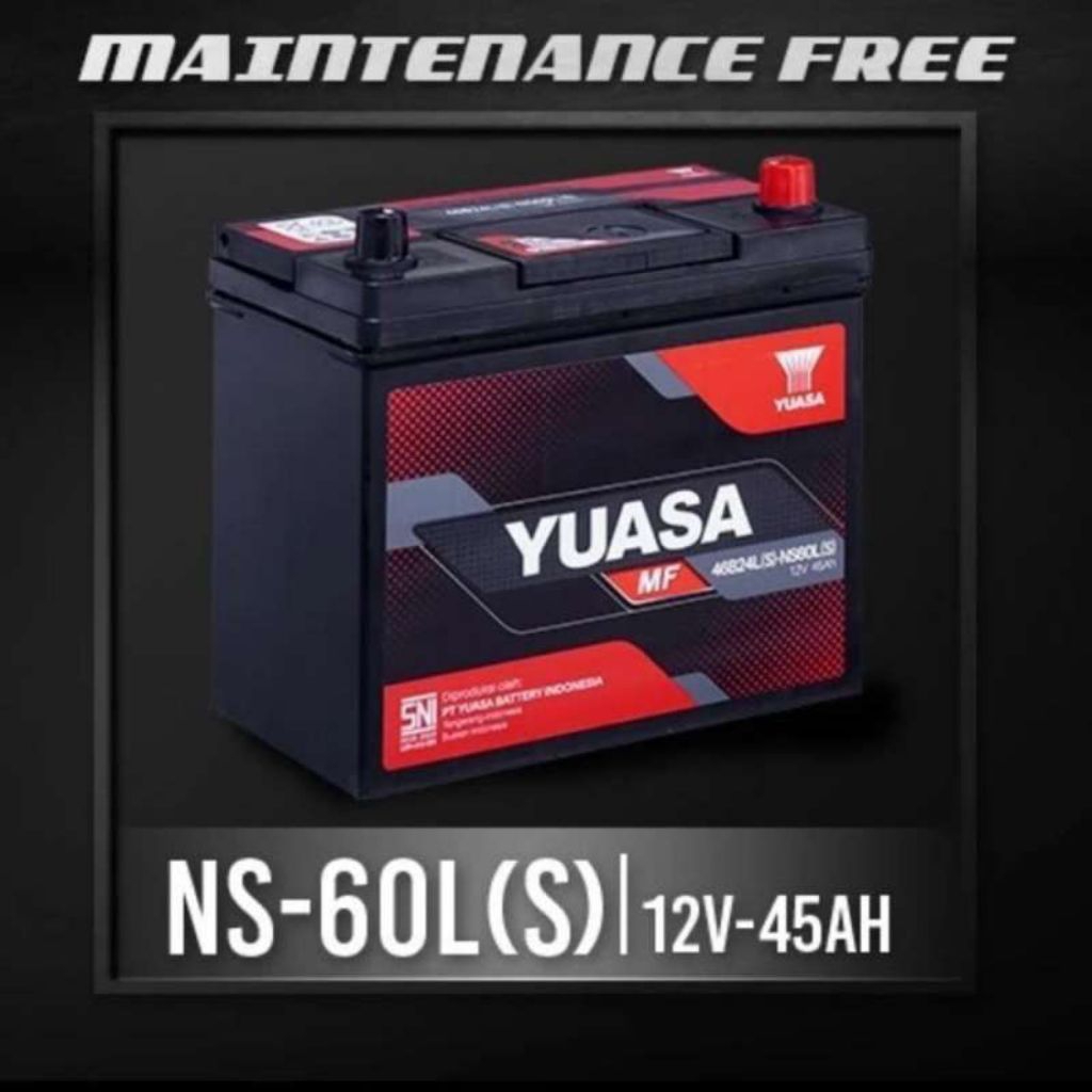 AKI MOBIL YUASA MAINTENANCE FREE (KERING) NS60L(S) 12V (Volt) / 45Ah (Ampere-Hour).
